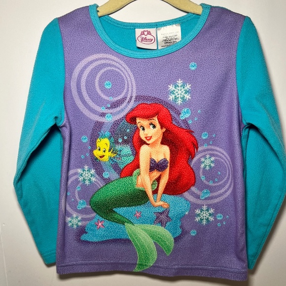 Vintage Y2K Disney Princess Fleece Pajama Top Ariel Flounder Snowflake Christmas - Picture 1 of 7